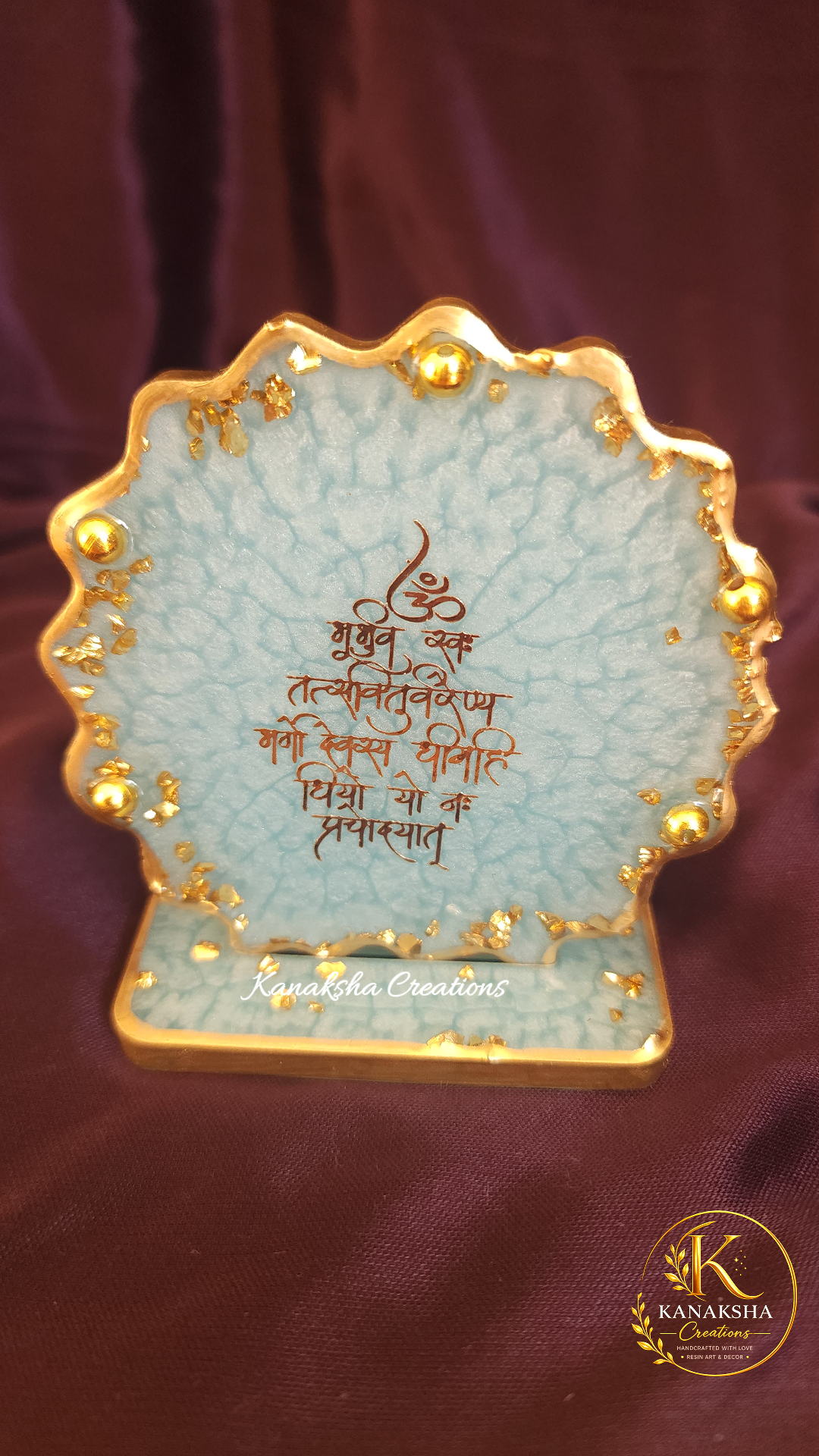 Handmade spiritual baby shower return favour featuring the Gayatri Mantra
