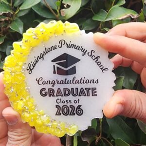 Personalised resin fridge magnet graduation keepsake gift for school and university graduates